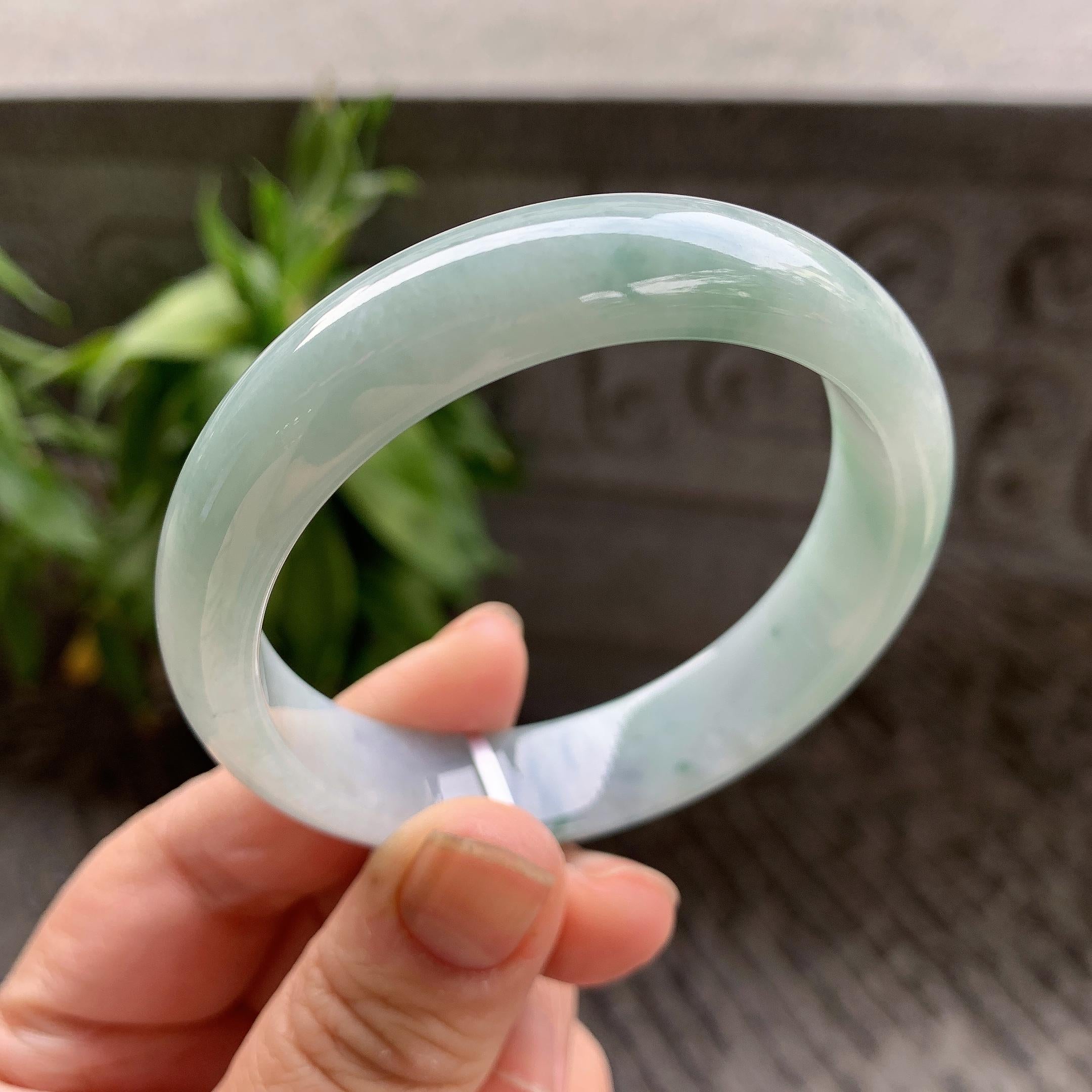 细糯种飘蓝花正圈平安镯54.4圈口 天然缅甸A货翡翠（yc332529）