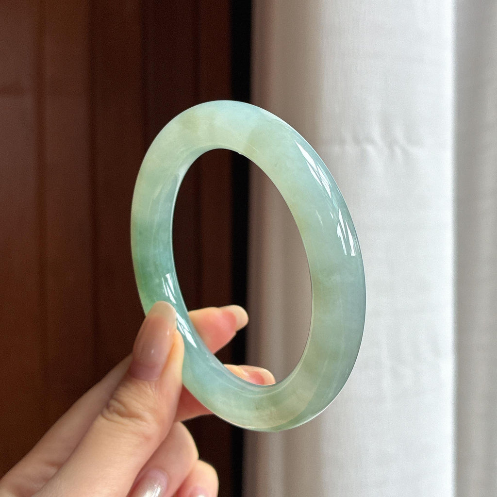 大圈口 糯冰湖水绿圆条手镯 58圈 天然缅甸A货翡翠（yc455086）