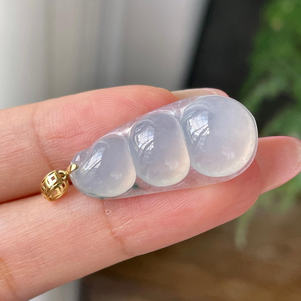 18k金镶糯冰种飘花福豆吊坠    天然缅甸A货翡翠（yc427801）