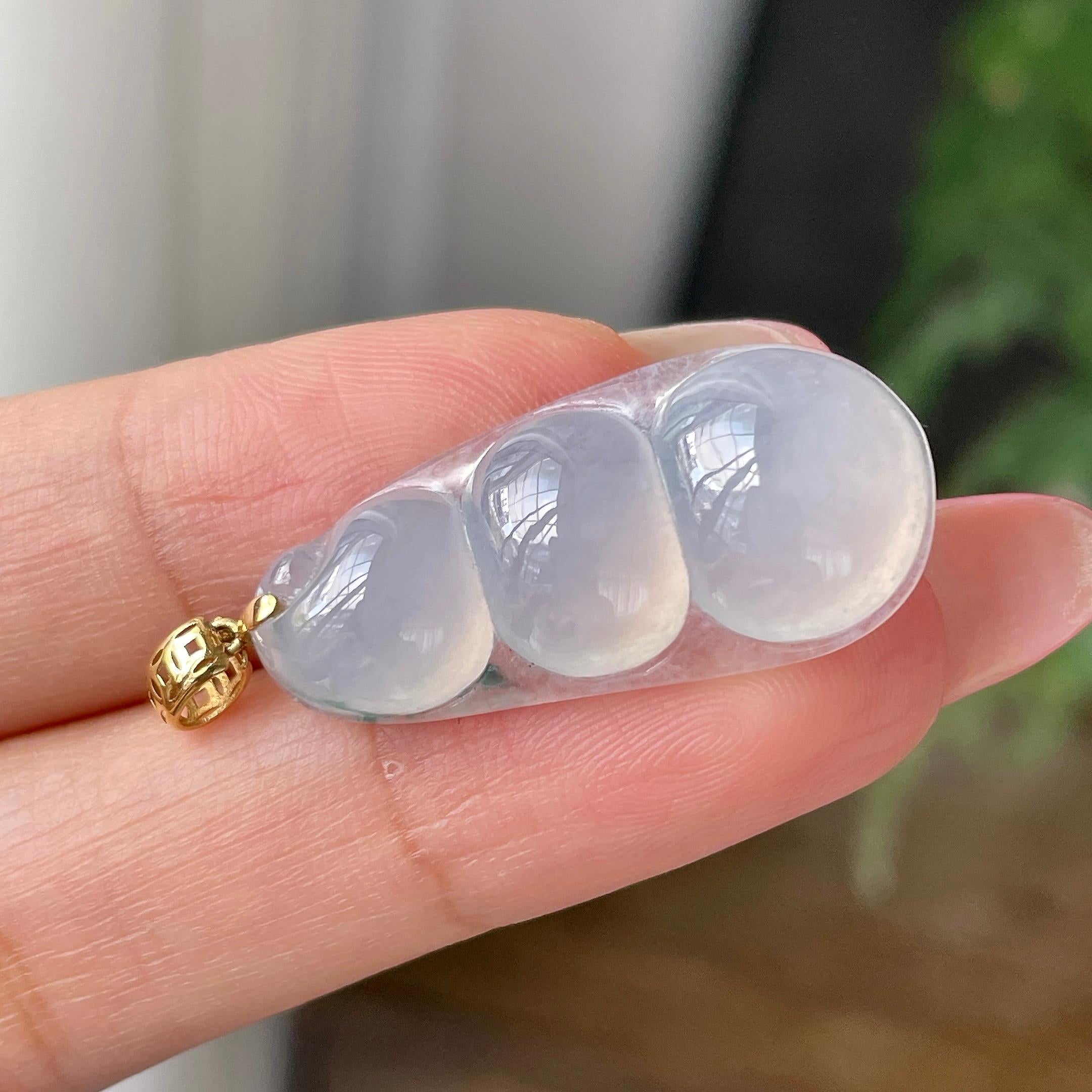 18k金镶糯冰种飘花福豆吊坠    天然缅甸A货翡翠（yc427801）