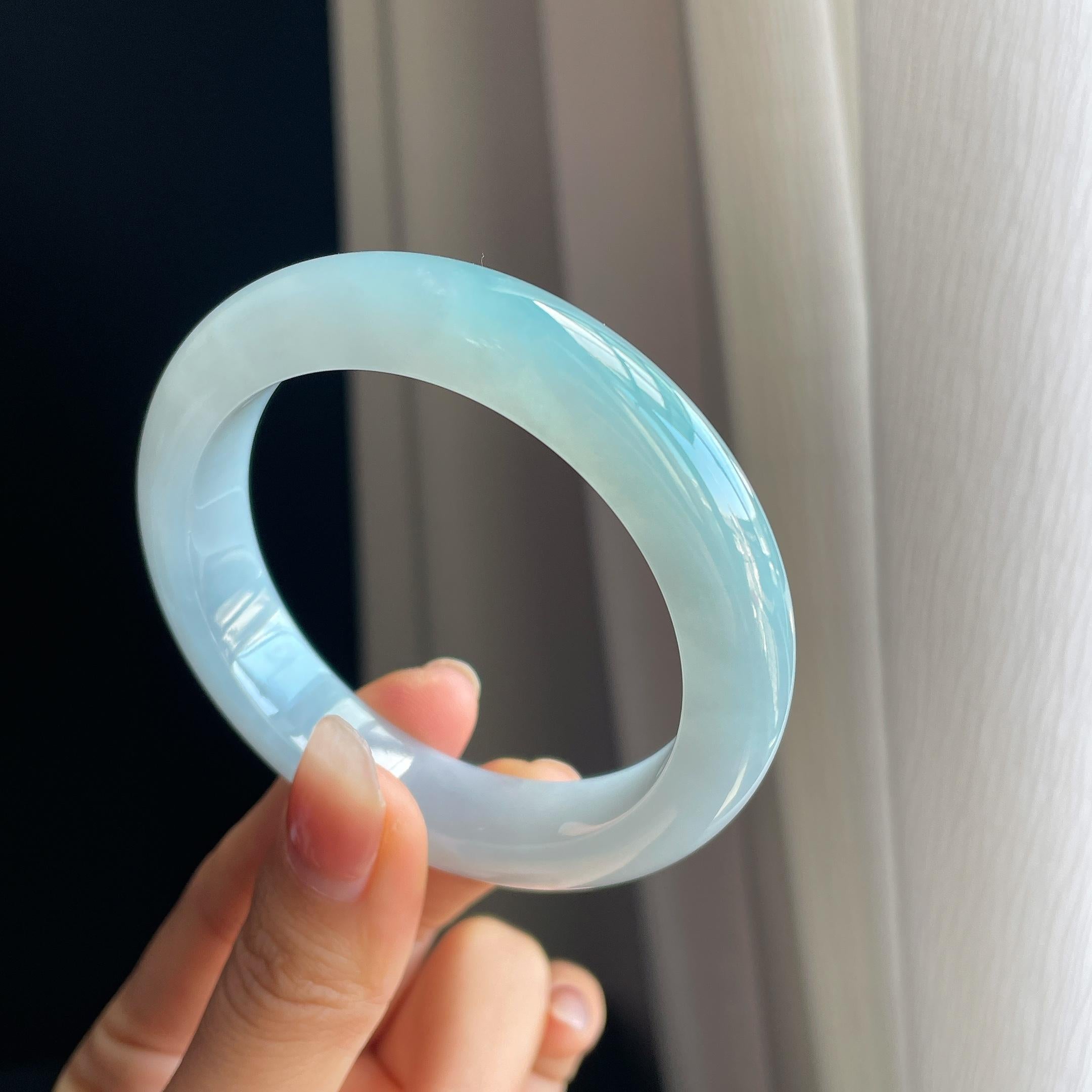 冰种蓝晴底翡翠平安镯（56.7mm)（yc318565）