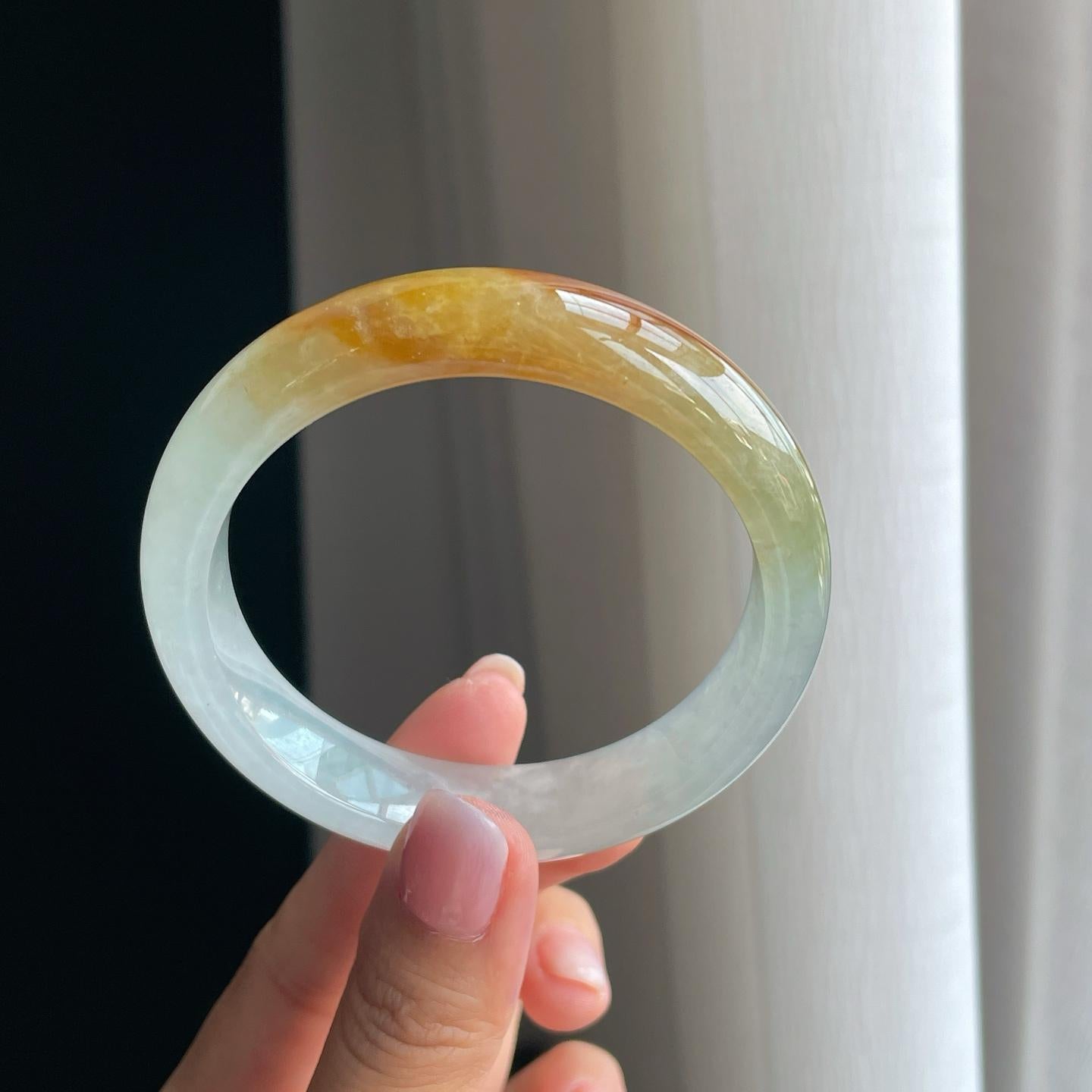 冰种黄翡翡翠平安镯（58mm）（yc380333）