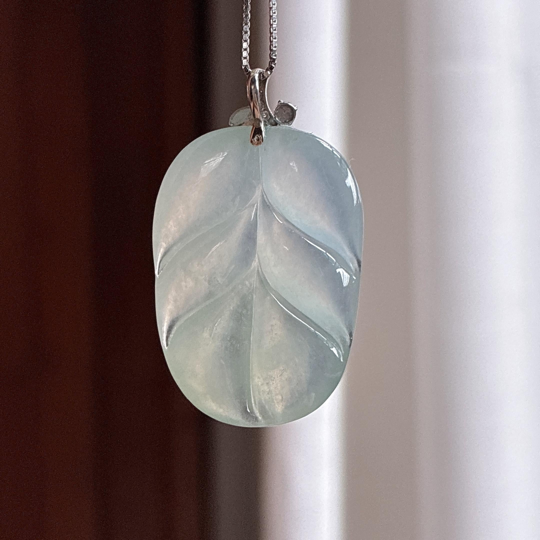 18k金扣头糯冰晴底玉叶挂件 天然缅甸A货翡翠（yc466313）