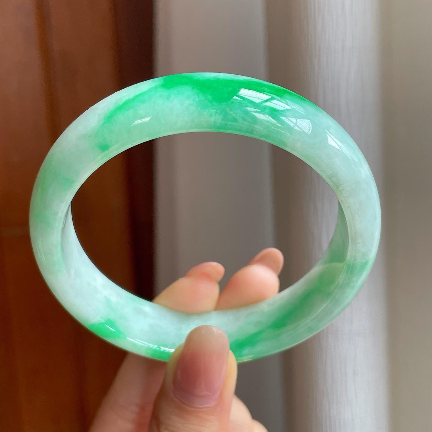 糯冰宽版带色翡翠平安镯（59mm)（yc350505）