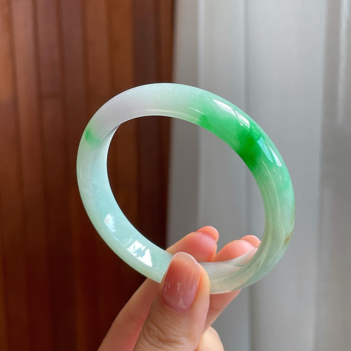 糯冰飘花翡翠平安镯（56mm)（yc323899）