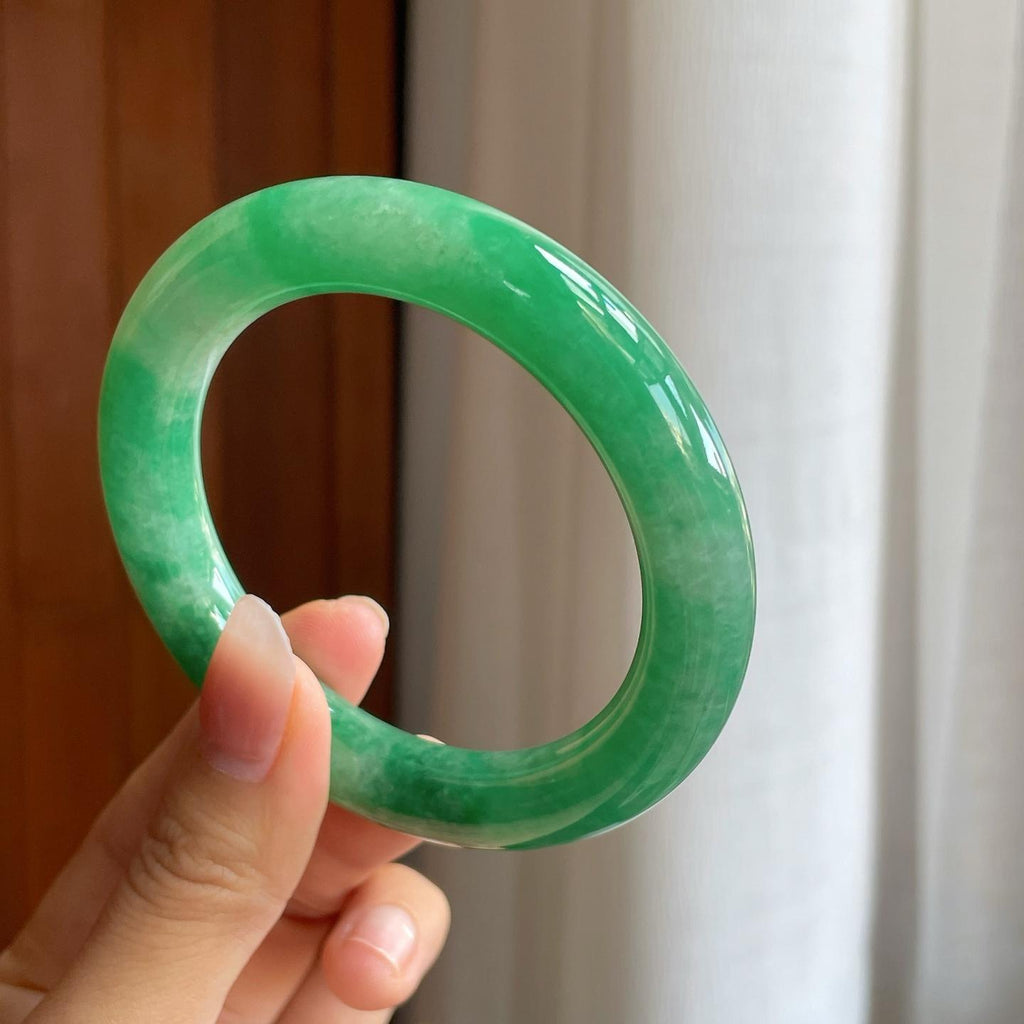 糯冰满绿翡翠圆条手镯（58mm）（yc312275）