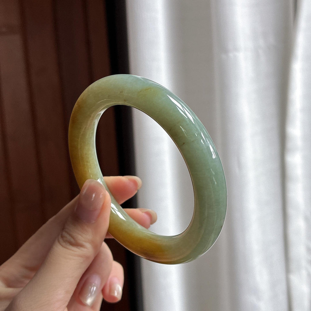 糯冰黄翡特色圆条手镯 56圈 天然缅甸A货翡翠（yc484602）