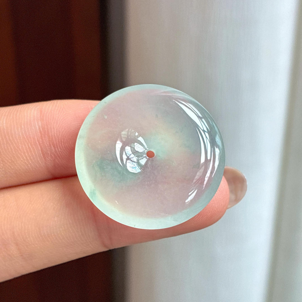 冰种起光飘花平安扣天然缅甸A货翡翠（yc440866）