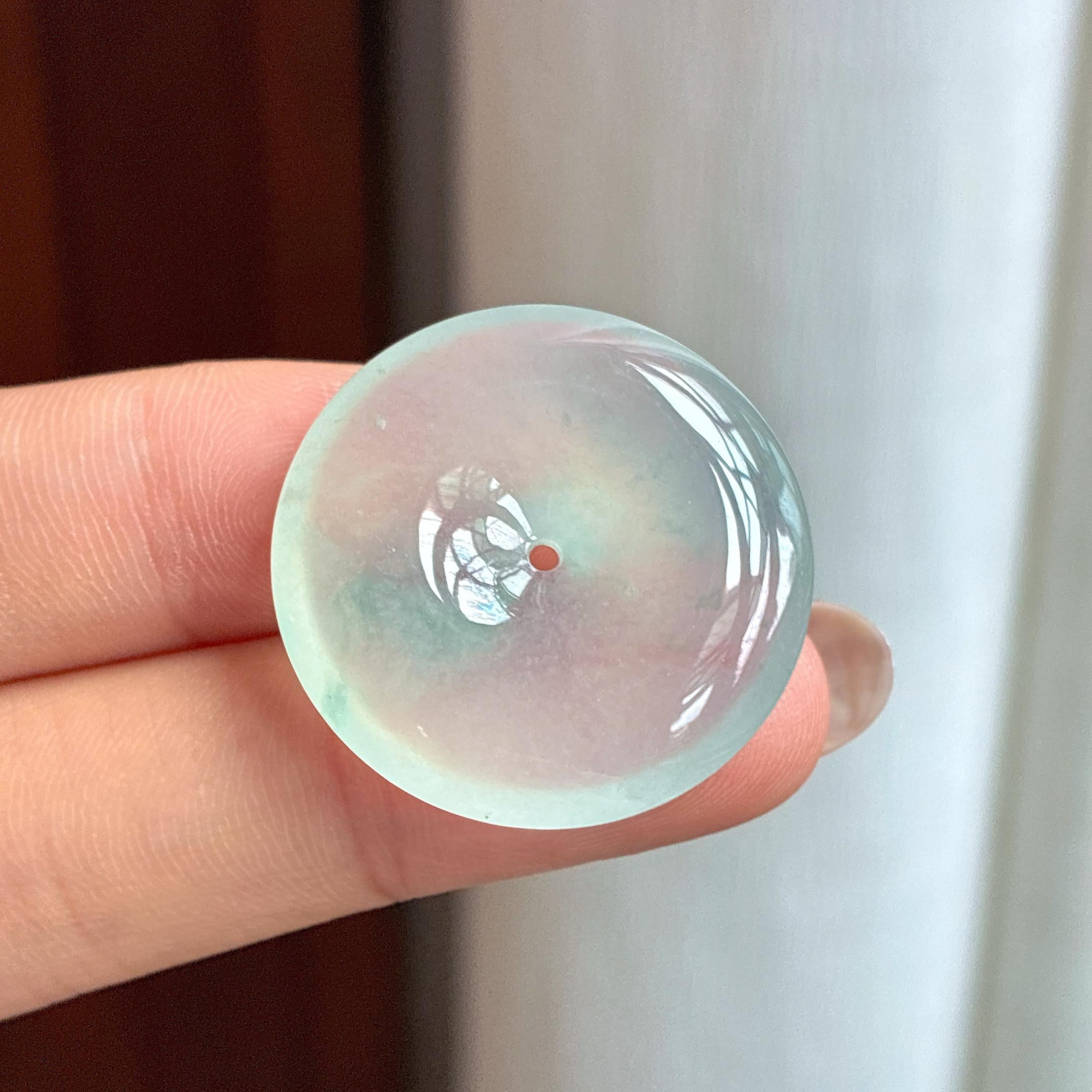 冰种起光飘花平安扣天然缅甸A货翡翠（yc440866）