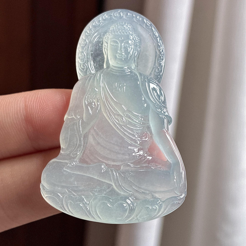 冰种淡底色如来挂件 天然缅甸A货翡翠（yc464565）