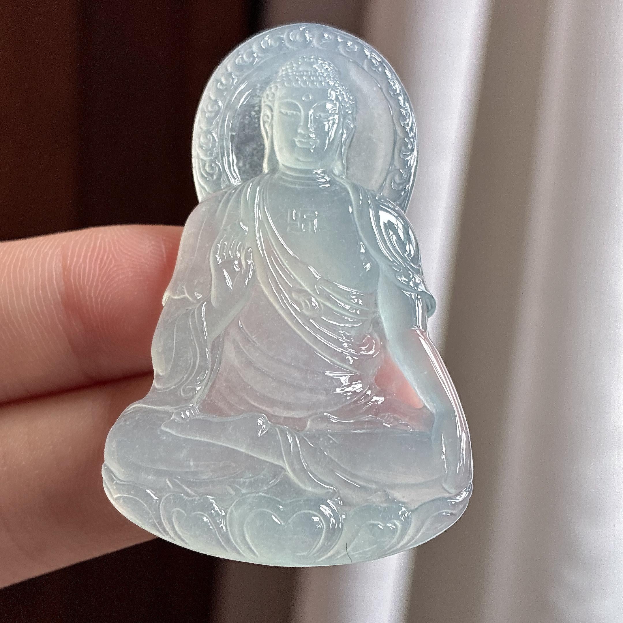 冰种淡底色如来挂件 天然缅甸A货翡翠（yc464565）