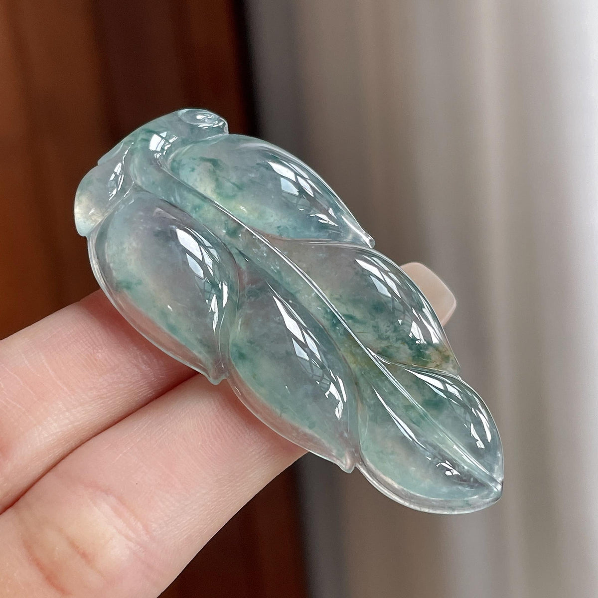 冰种飘花玉叶挂件（yc774409）