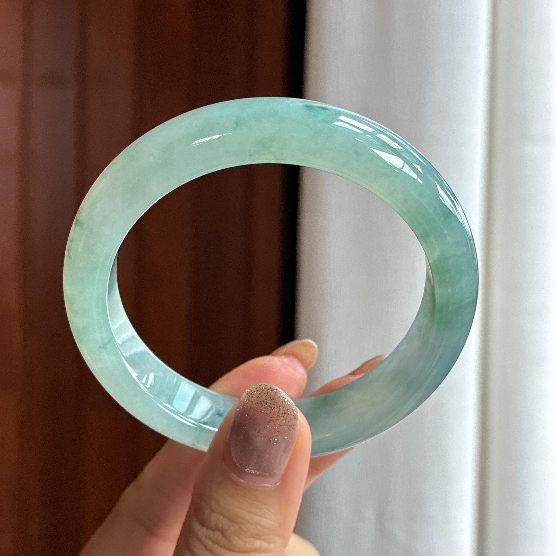 糯冰飘花正圈平安镯 56圈 天然缅甸A货翡翠（yc439791）