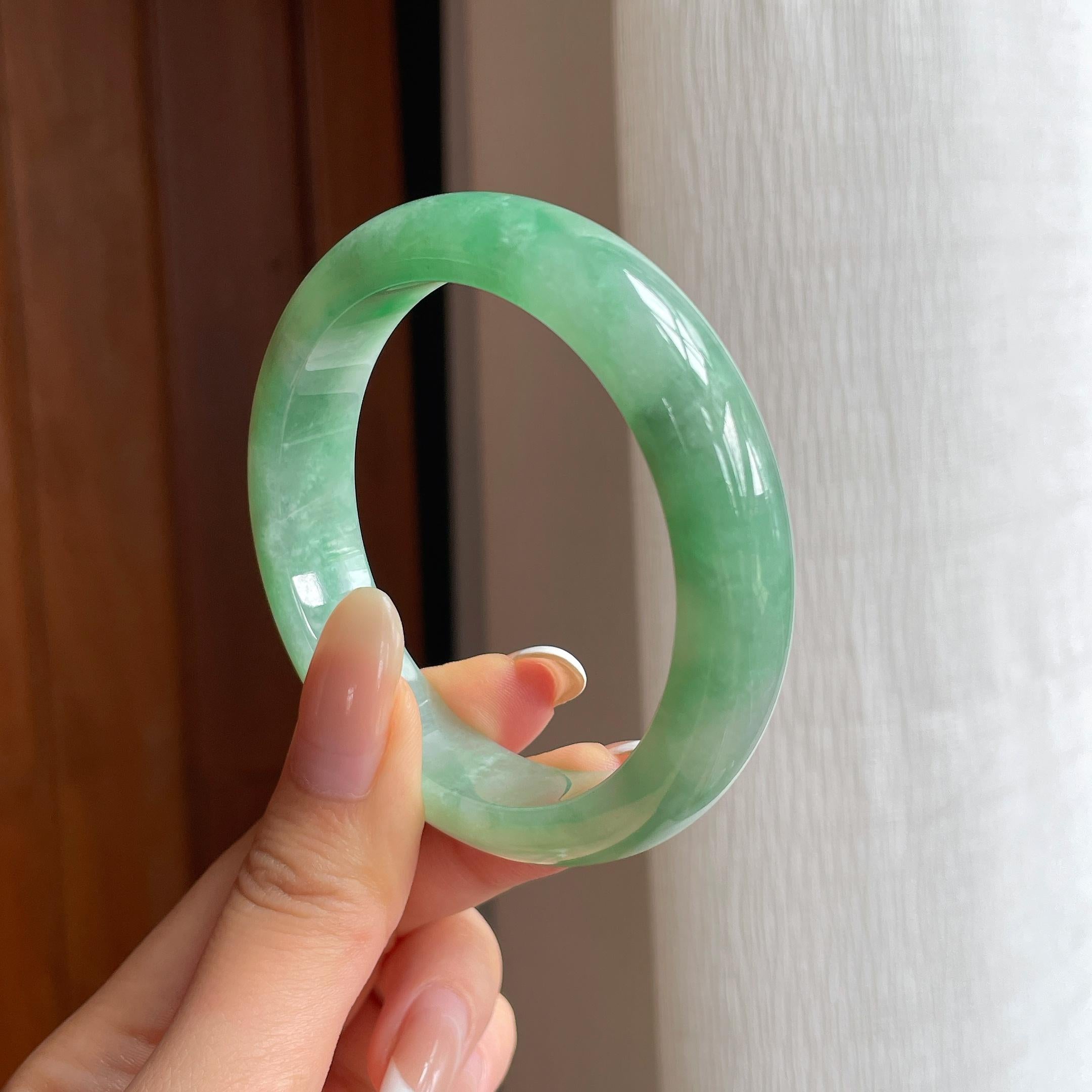 糯冰满绿翡翠平安镯（54.8mm)（yc419670）