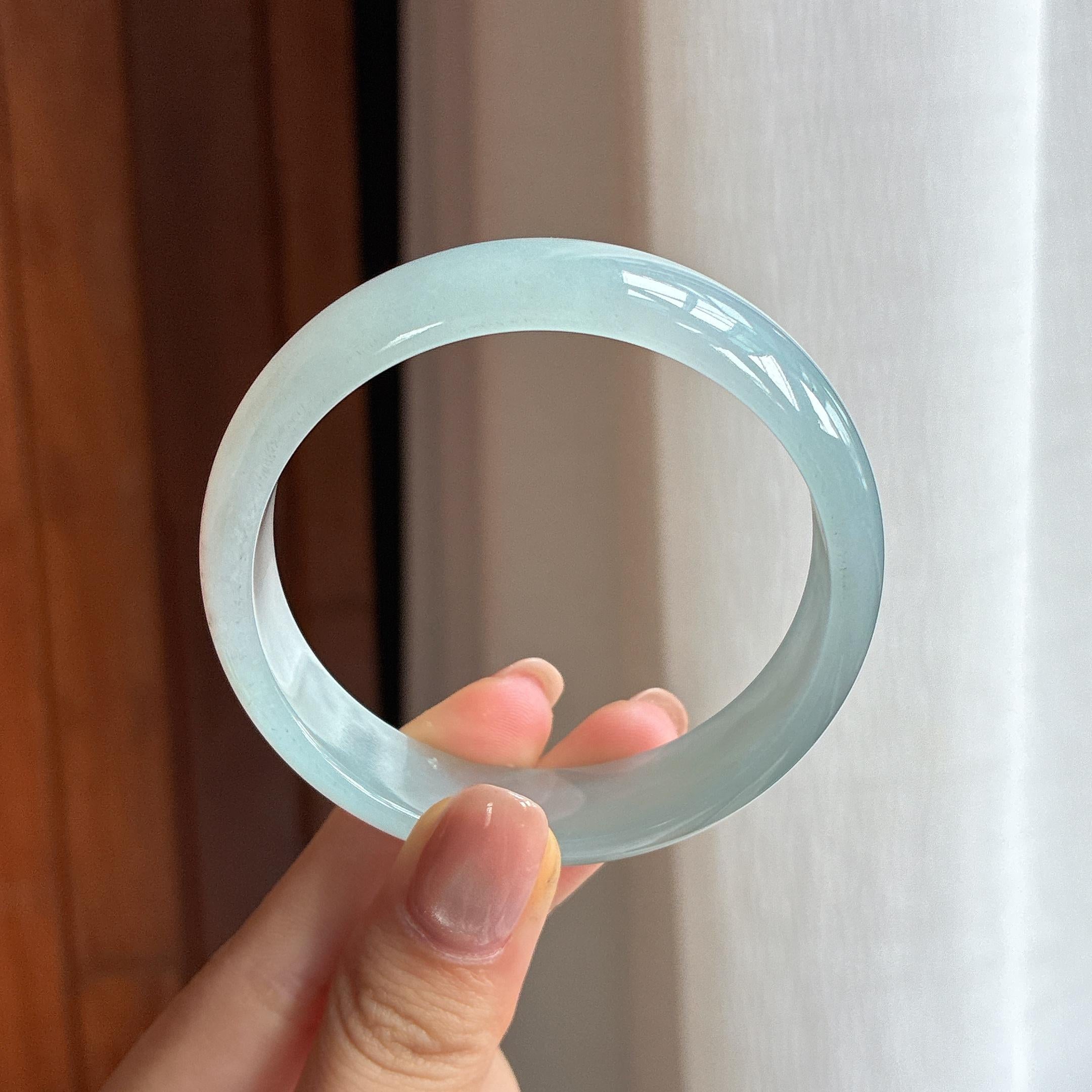 糯冰蓝晴翡翠平安镯（54.4mm)（yc424328）