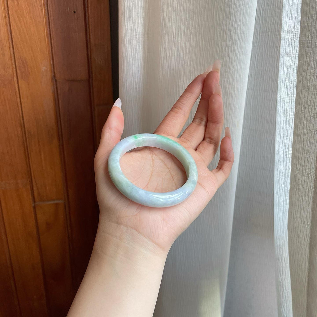 细糯冰飘花翡翠平安镯（54mm）（yc282590）