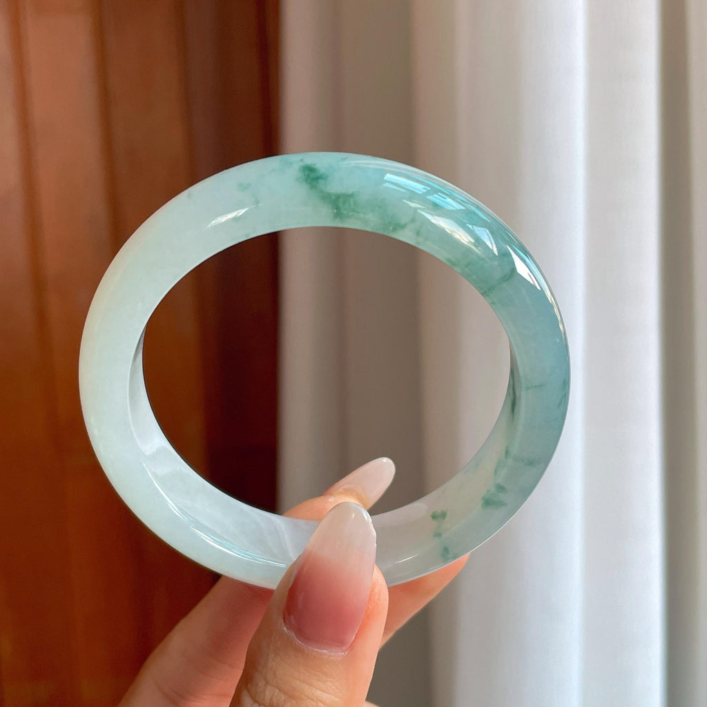 冰种飘花翡翠平安镯（56.5mm）（yc302355）