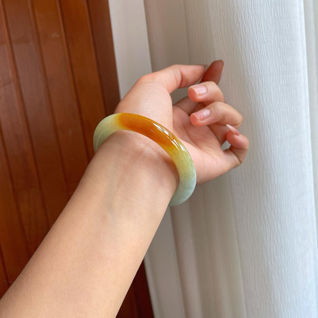 冰种黄翡翡翠圆条手镯（55mm）（yc327167）