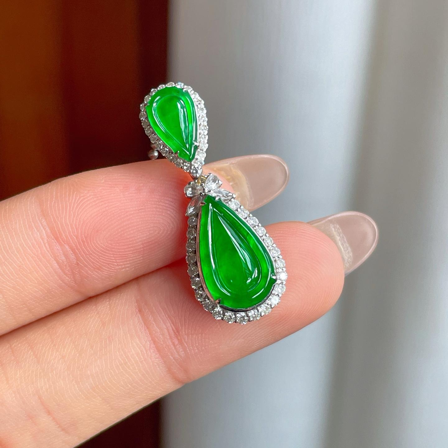 18k金镶冰种满绿翡翠水滴（yc244887）