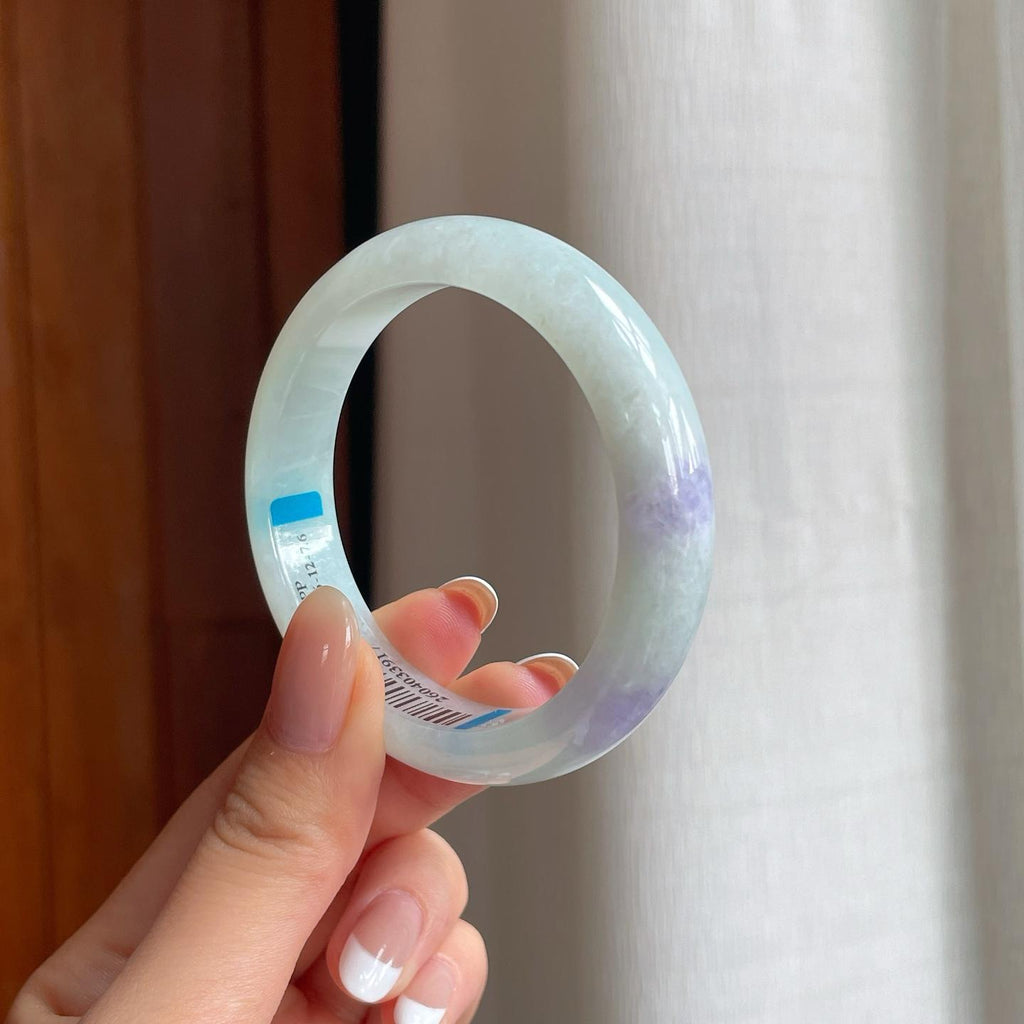 糯冰带紫翡翠平安镯（52mm)（yc374212）