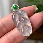 18K金钻镶冰种无色雪花棉叶子吊坠  天然缅甸A货翡翠（yc426698）