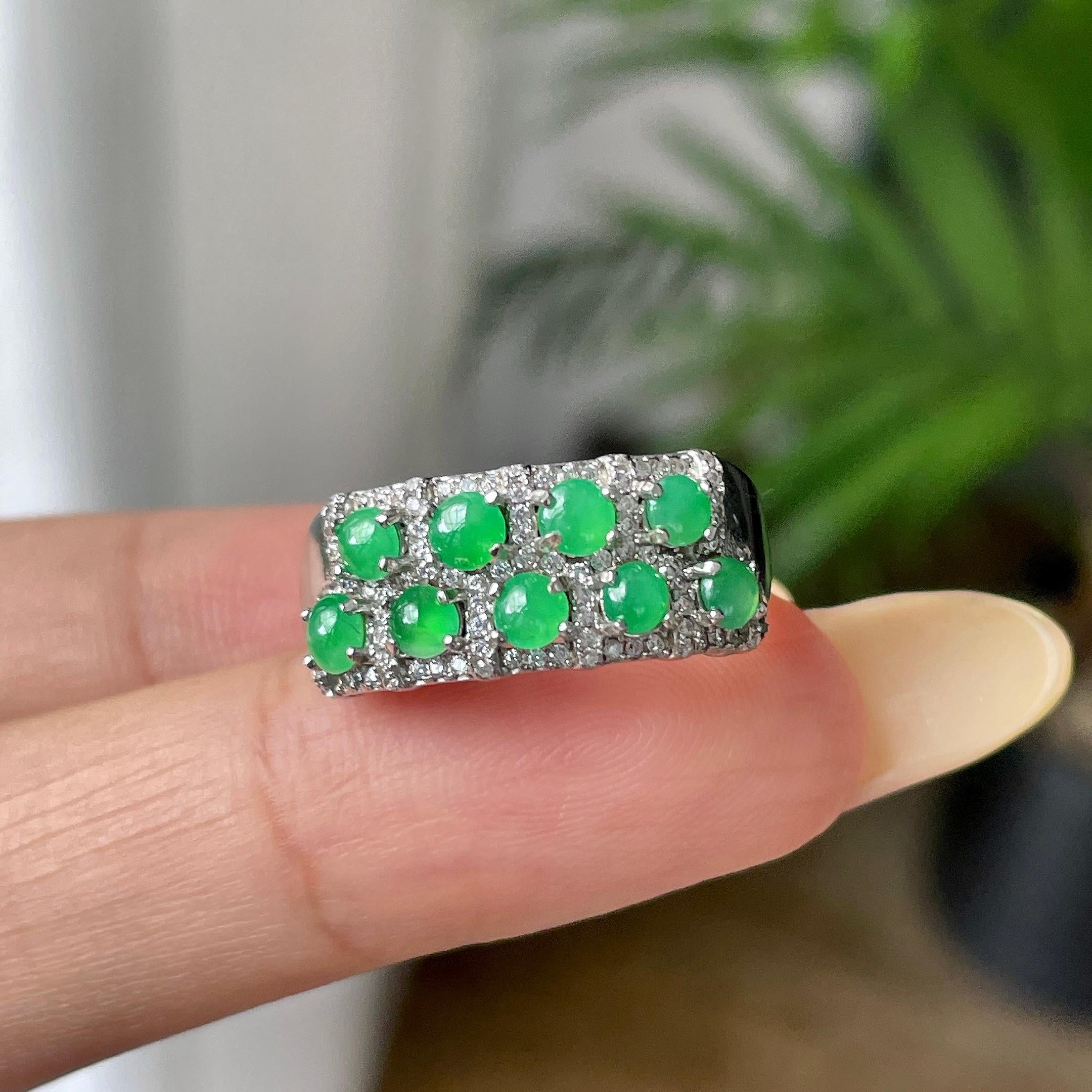 s925银镶冰种满绿蛋面戒指 天然缅甸A货翡翠（yc483975）