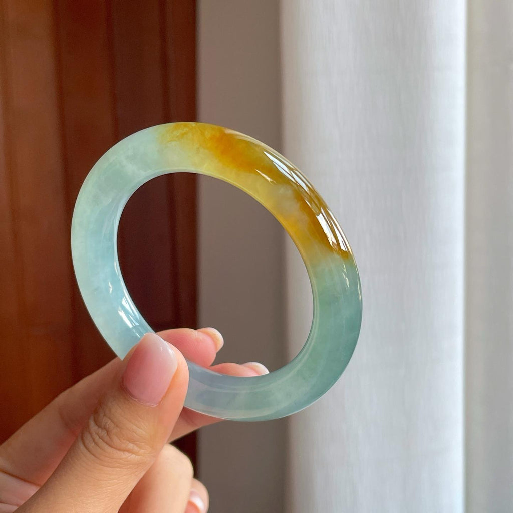 冰种黄翡翡翠圆条手镯（54.4mm)（yc380049）