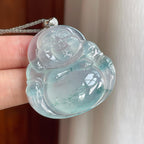 18k金扣冰种飘蓝花翡翠佛公（yc263556）