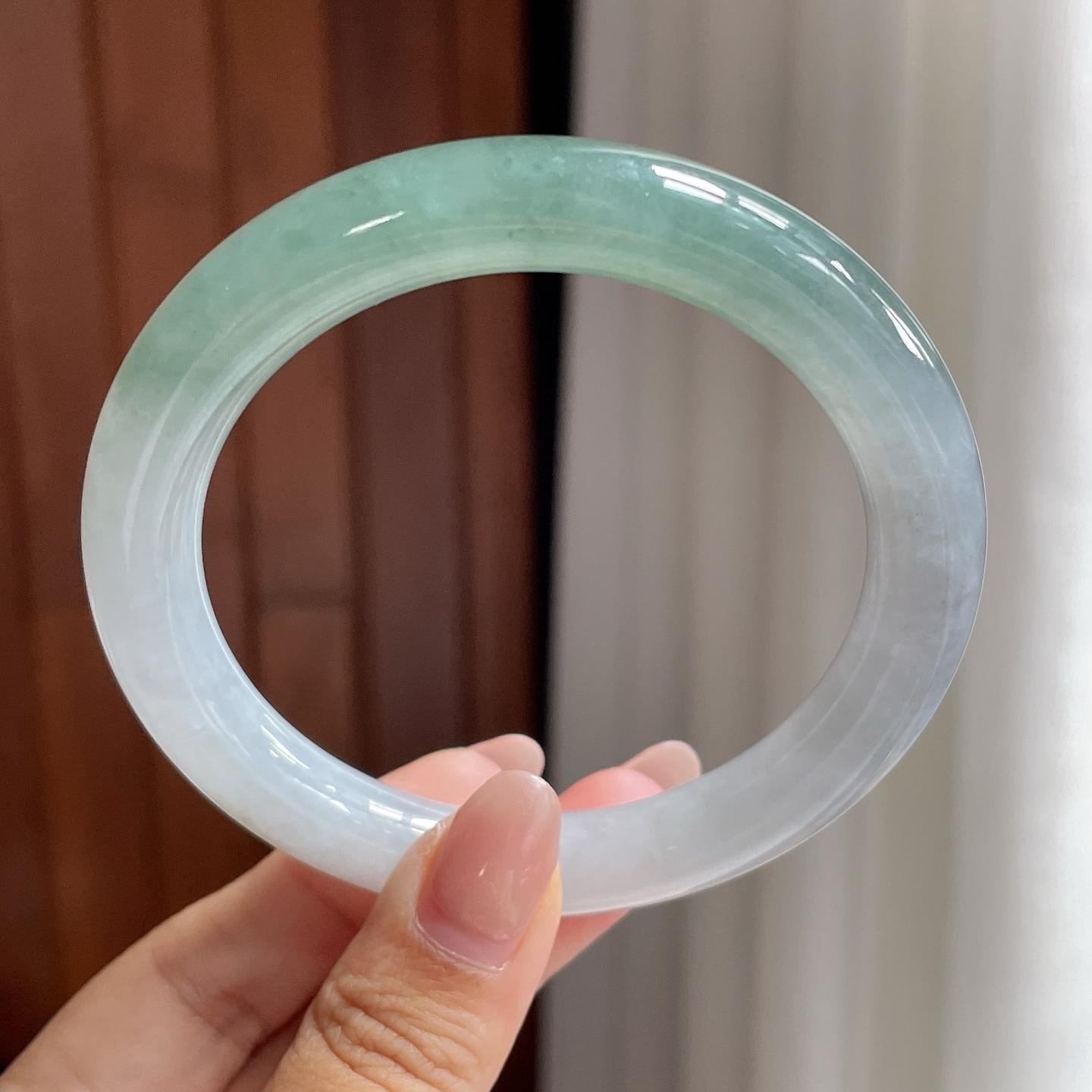 糯冰半山半水圆条手镯 57圈 天然缅甸A货翡翠（yc693818）