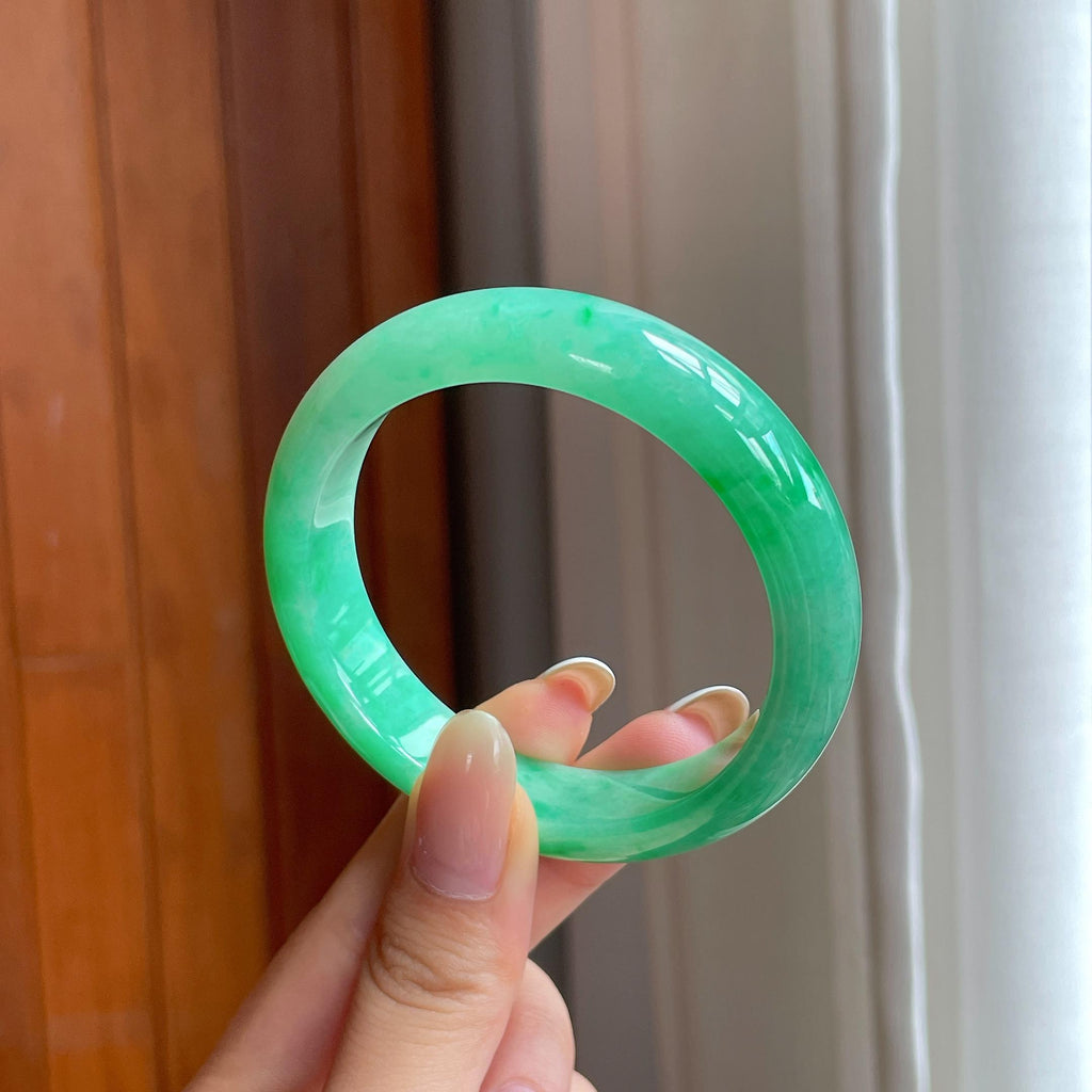 糯冰满绿翡翠平安镯（54mm)（yc406288）