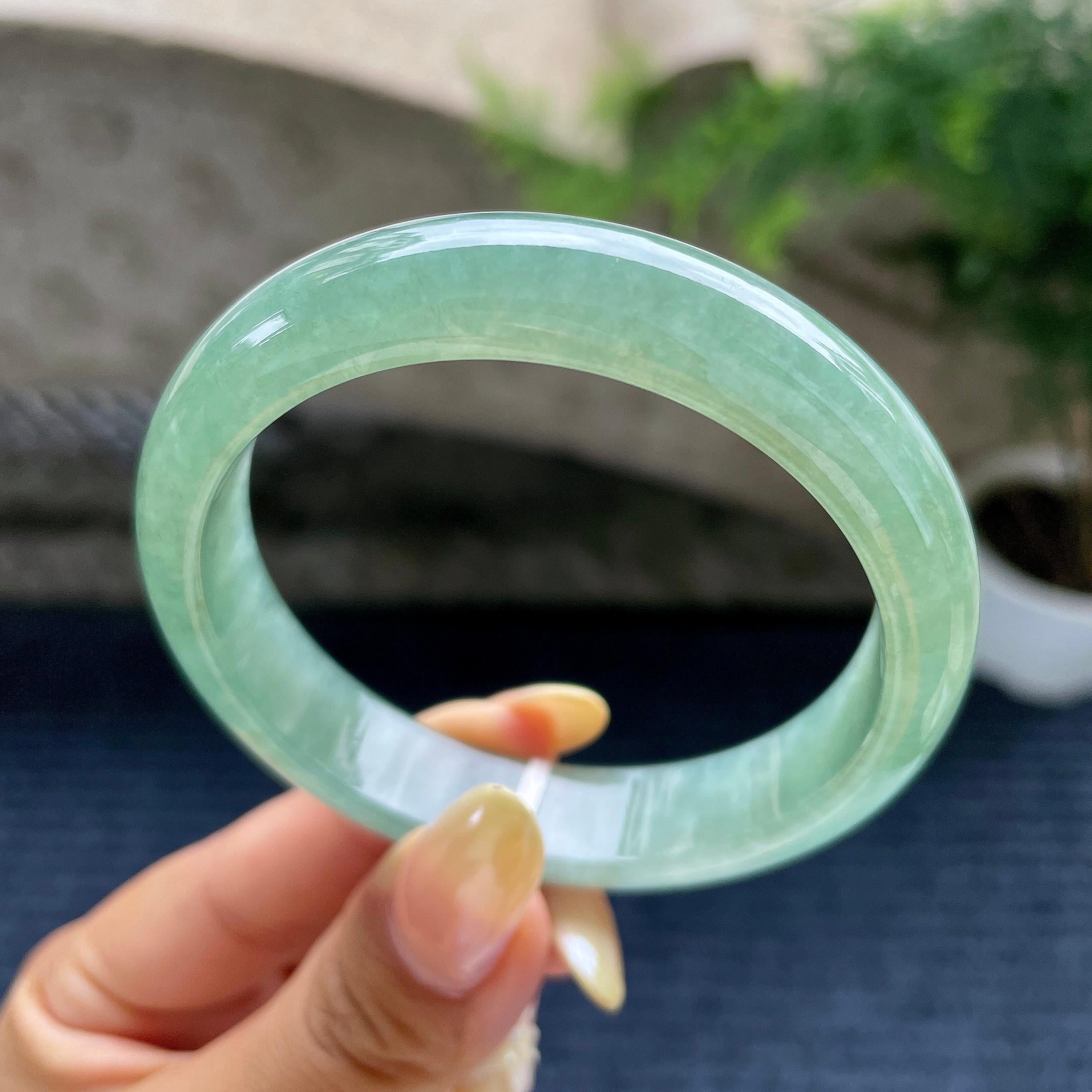 细糯种油青色正圈平安镯56.7圈 天然缅甸A货翡翠（yc489141）