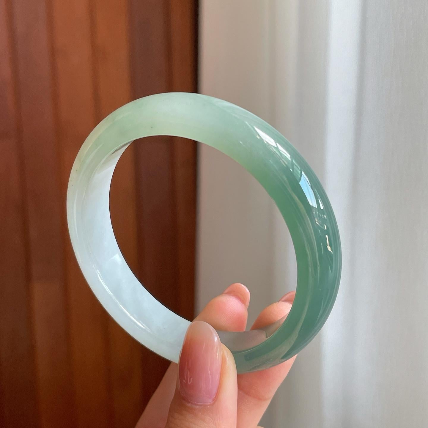 糯冰晴底半山水翡翠平安镯（56mm)（yc363409）