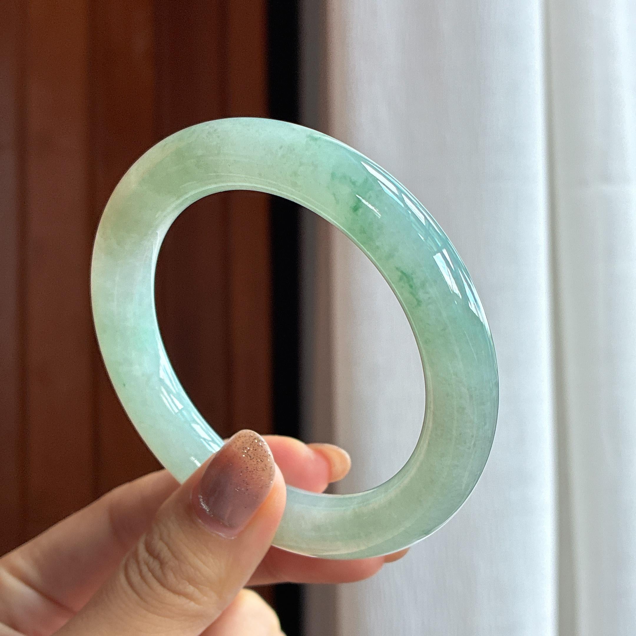 糯冰飘花圆条手镯 57圈 天然缅甸A货翡翠（yc439891）