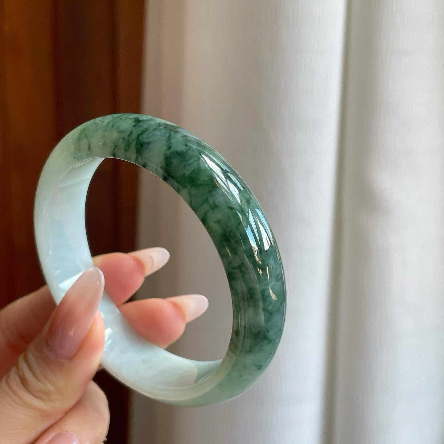 细糯冰半山半水翡翠平安镯（57mm）（yc272885）