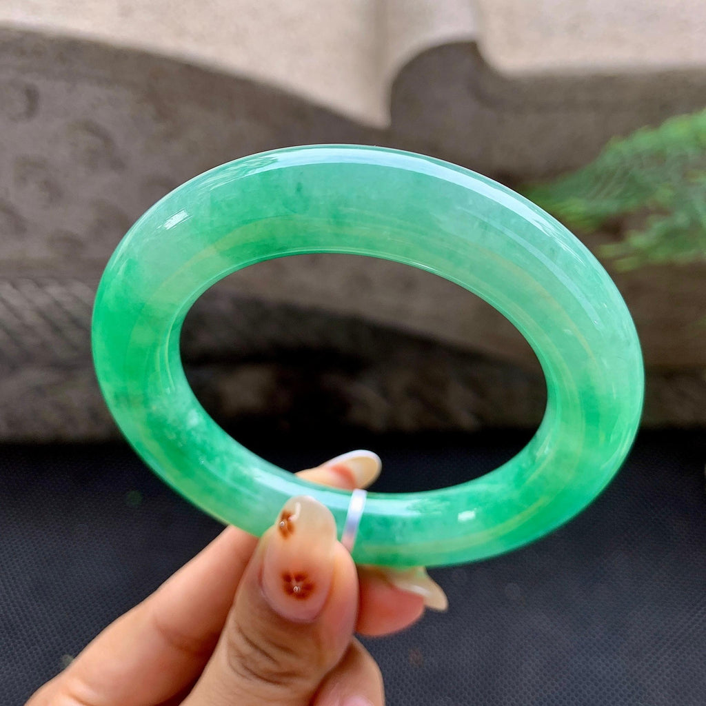 细糯种满绿圆条手镯（54.7mm）（yc257706）