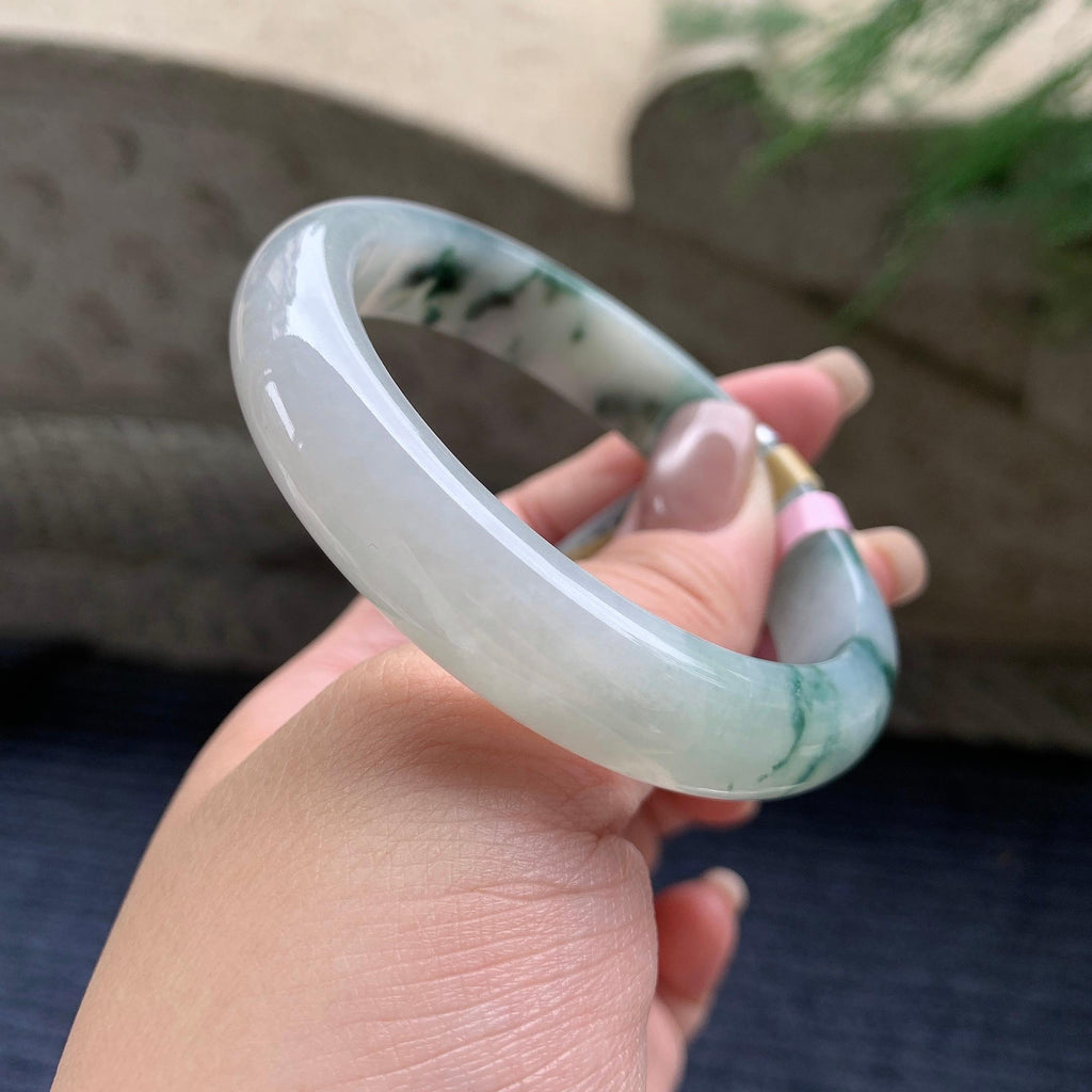 细糯种飘蓝花正圈平安镯  57圈口  天然缅甸A货翡翠（yc405551）