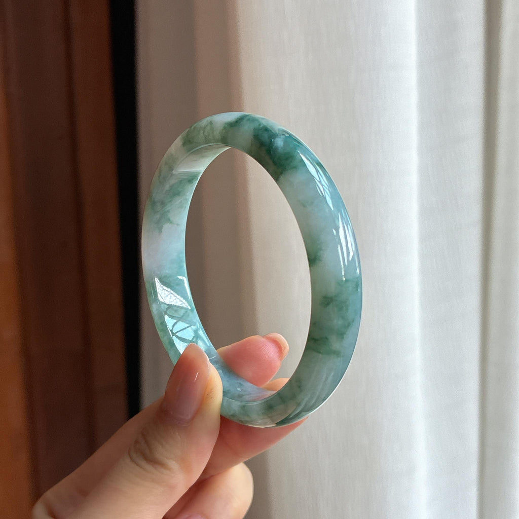 糯冰飘花翡翠平安镯（57.4mm)（yc424340）