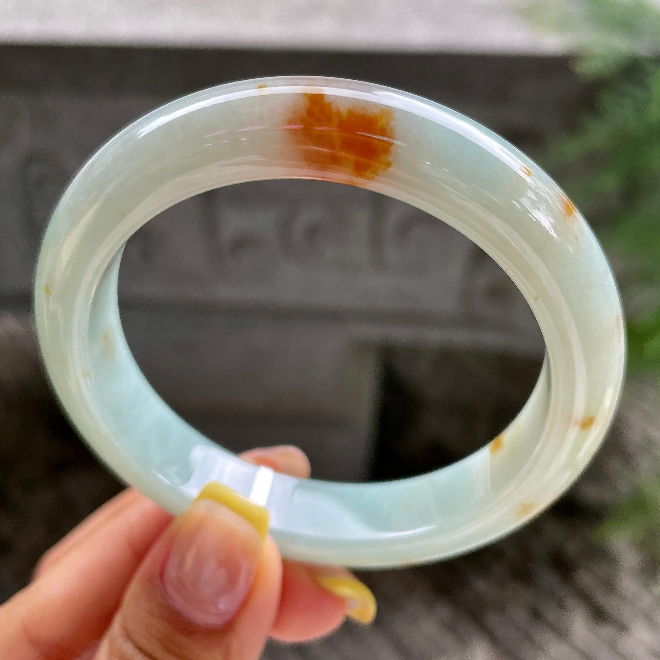 细糯种晴底撒金正圈平安镯56.3圈       天然缅甸A货翡翠（yc383109）