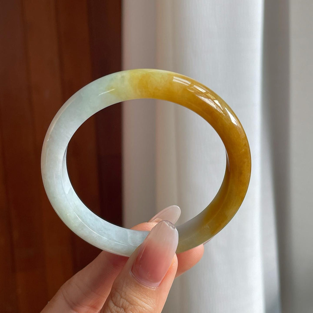 糯冰黄翡翡翠平安镯（56.7mm）（yc266558）