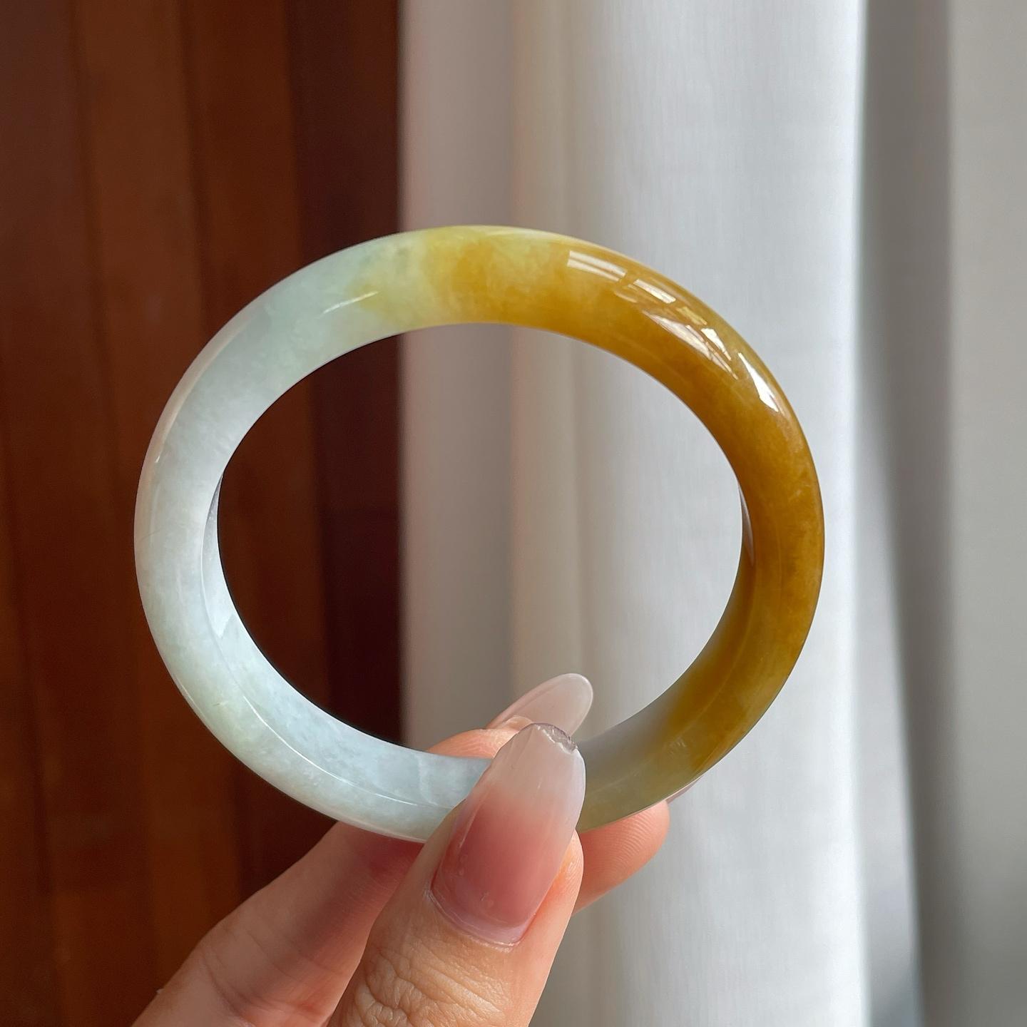 糯冰黄翡翡翠平安镯（56.7mm）（yc266558）