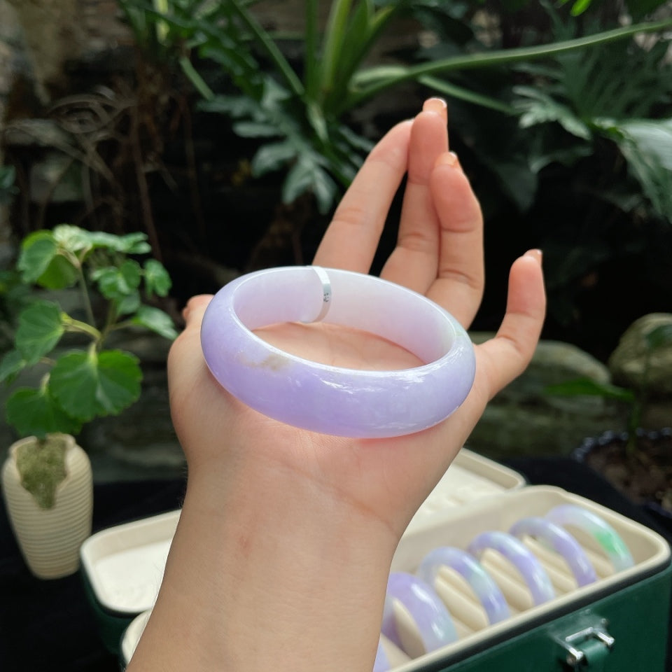 糯种宽版紫罗兰正圈翡翠手镯（58.6mm）（yc019363）
