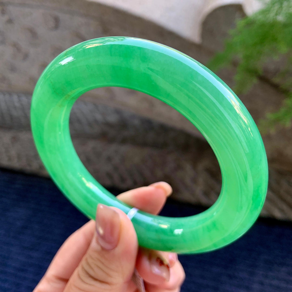 大圈口 细糯种满绿圆条手镯 62.3圈口 天然缅甸A货翡翠（yc351354）