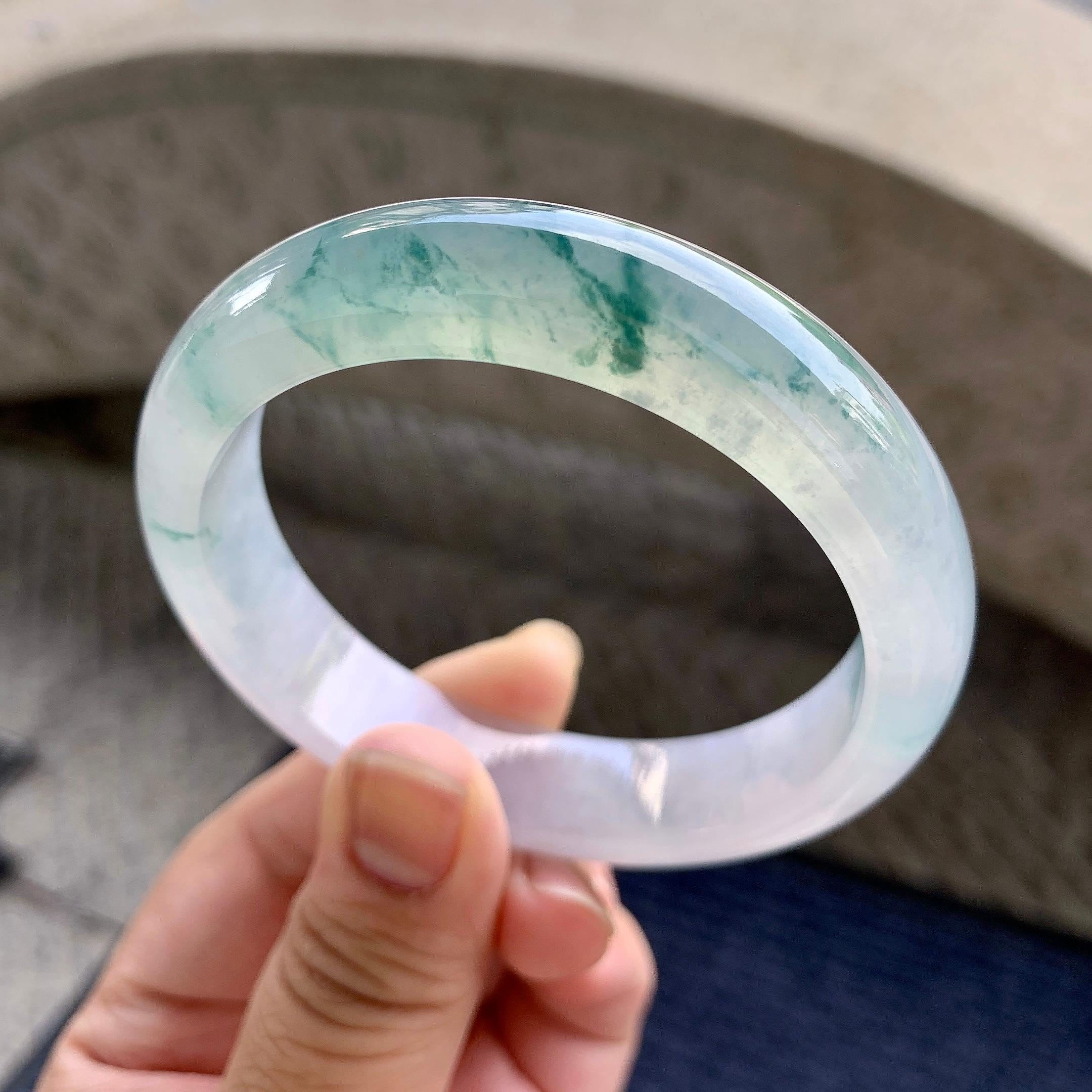 糯冰种飘花平安镯（57.3mm）（yc233902）