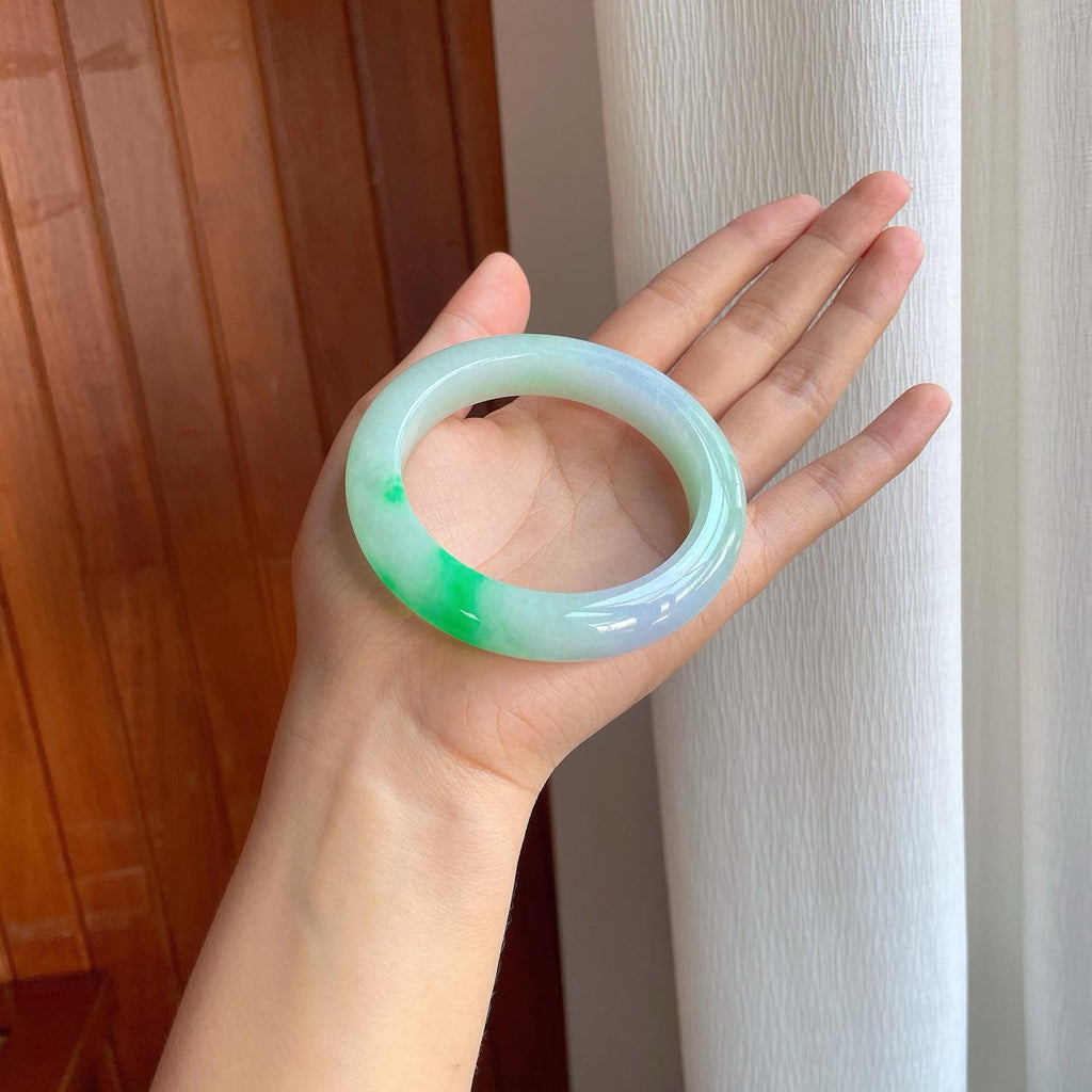 糯冰白底青翡翠平安镯（59.5mm)（yc381336）