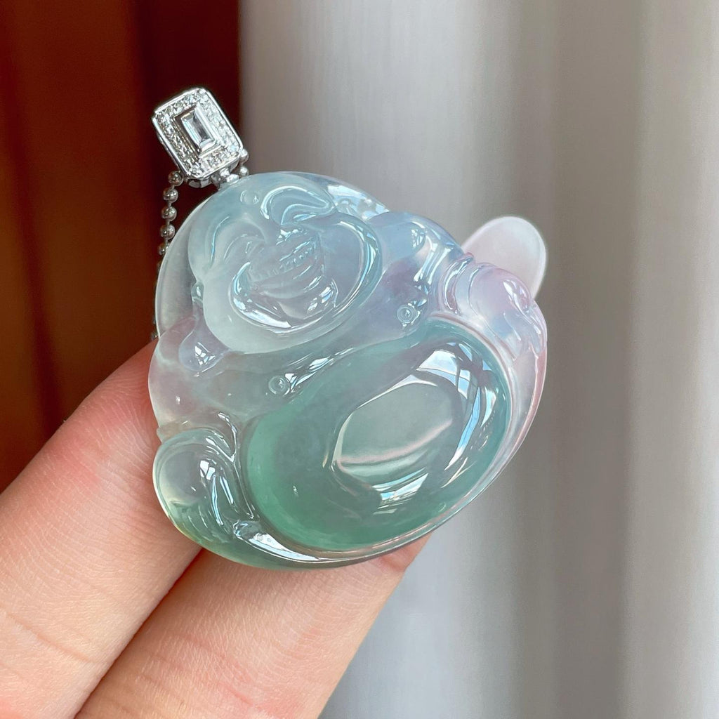 18k金扣冰种蓝晴底翡翠佛公（yc261410）