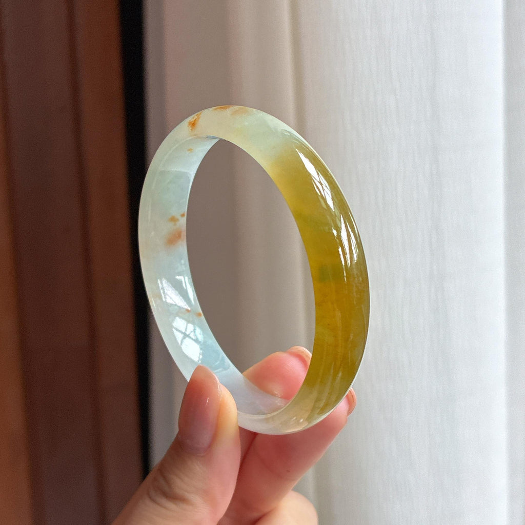 冰种黄翡特色翡翠平安镯（58mm)（yc423140）