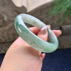 大圈口 糯冰种飘绿花宽版轮胎手镯 58.2圈口 天然缅甸A货翡翠（yc372348）