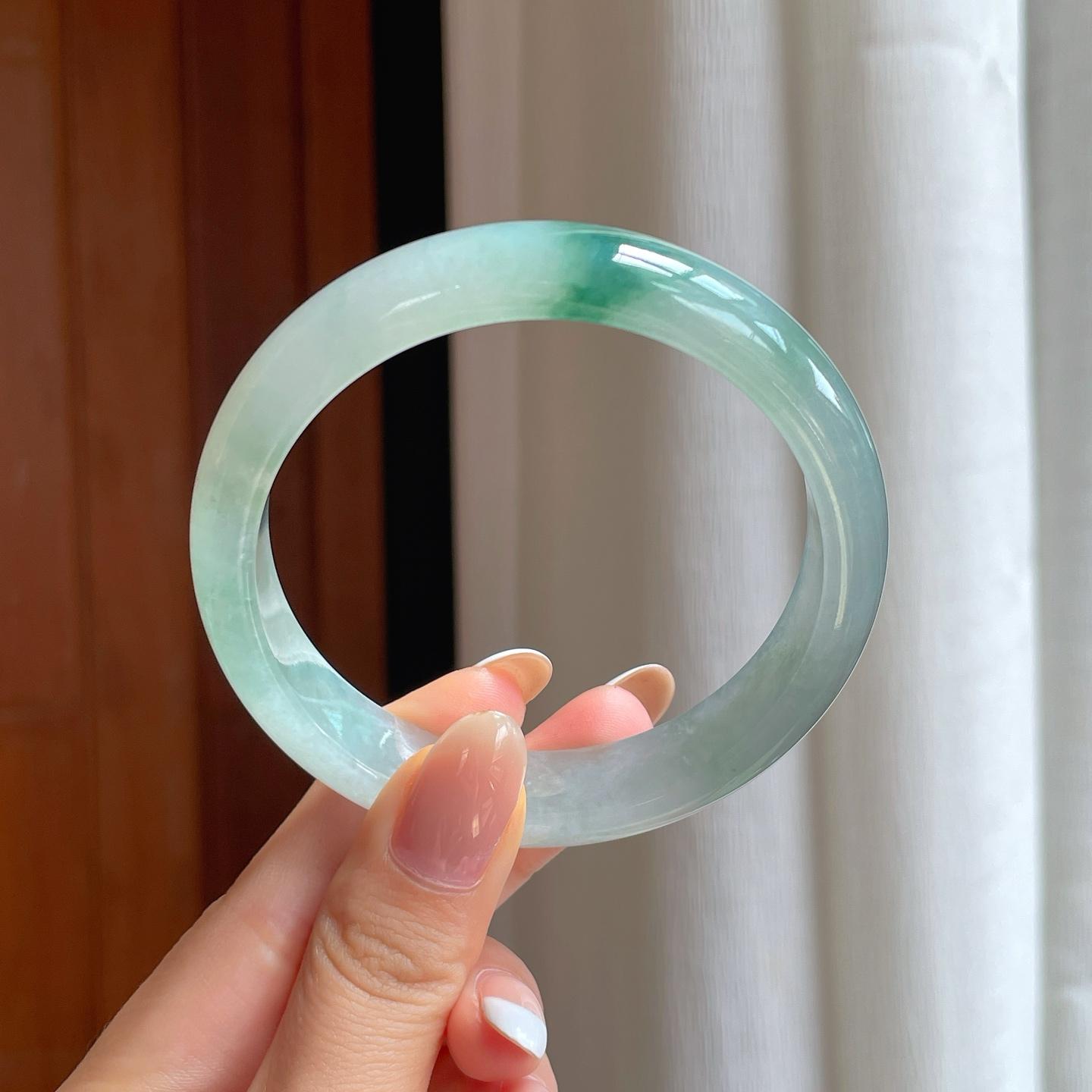 冰种飘花翡翠平安镯（59mm)（yc381394）