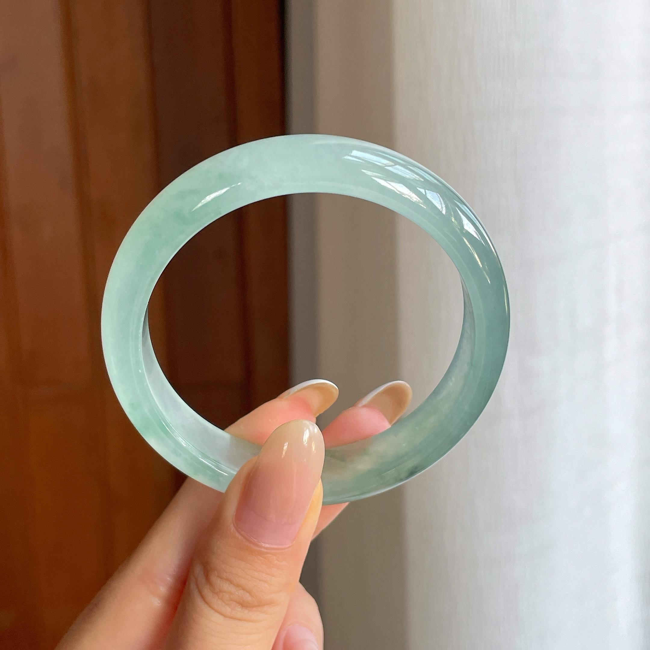 冰种飘花翡翠平安镯（54.2mm)（yc424232）