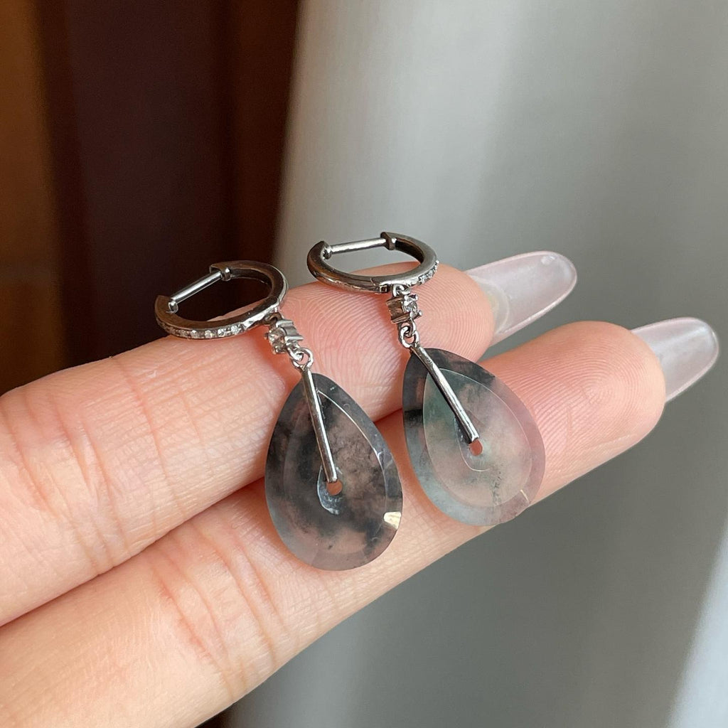 18k金钻镶糯冰乌鸡翡翠耳饰（yc278753）